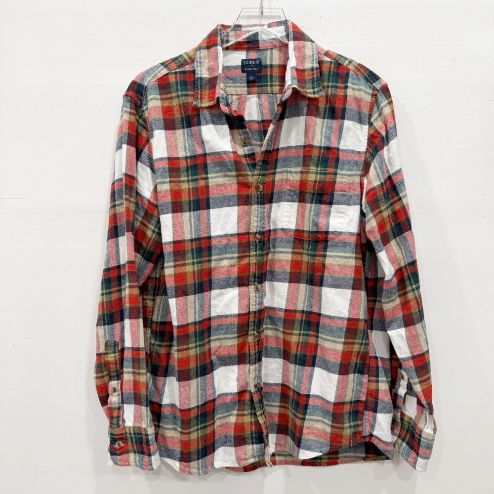J. Crew Regular Fit Flannel Shirt Long Sleeve Large Plaid Cotton